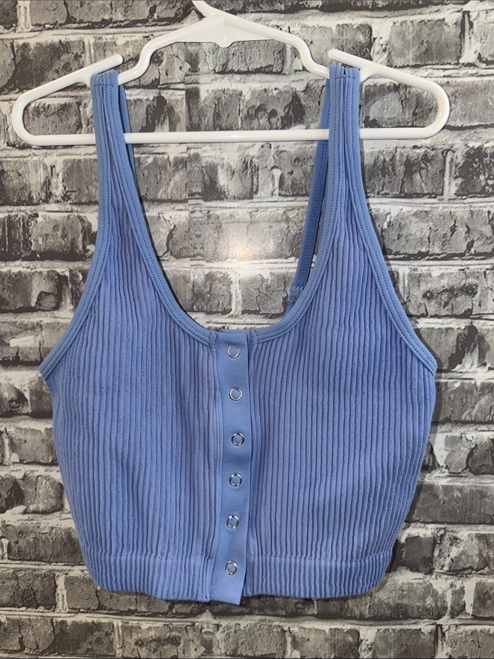 AERIE Ribbed Button-Front Crop Tank Top - Periwinkle Blue‎